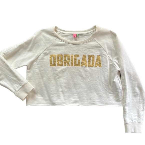 Farm Rio Obrigada (Thanks) cropped sweatshirt - Picture 1 of 7